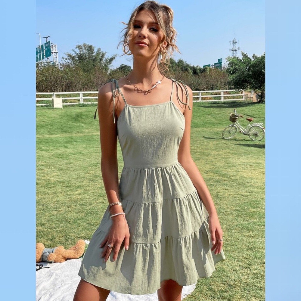 Tie Shoulder Ruffle Hem Cami Dress Size XS
